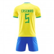 Landsholdstrøjer Børn Brasilien VM 2022 Carlos Casemiro 5 Hjemmebane Fodboldsæt..